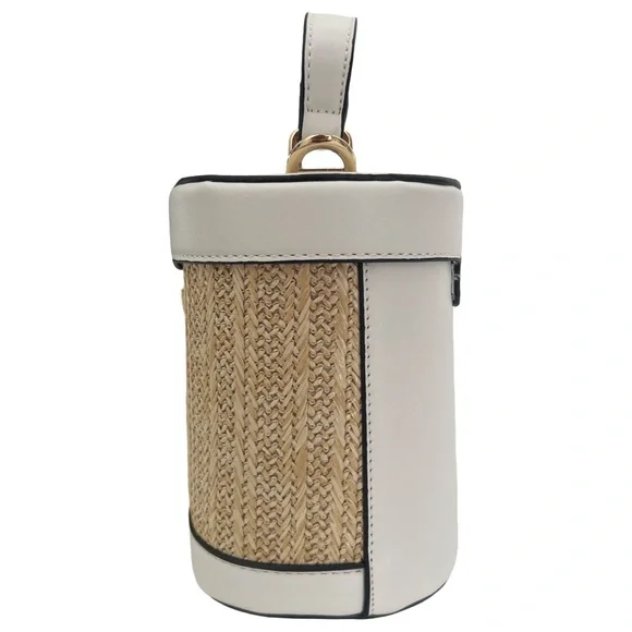 Wicker Tan & White Mini Handbag Crossbody Shoulder Purse Alyssa Bag - Picture 6 of 10